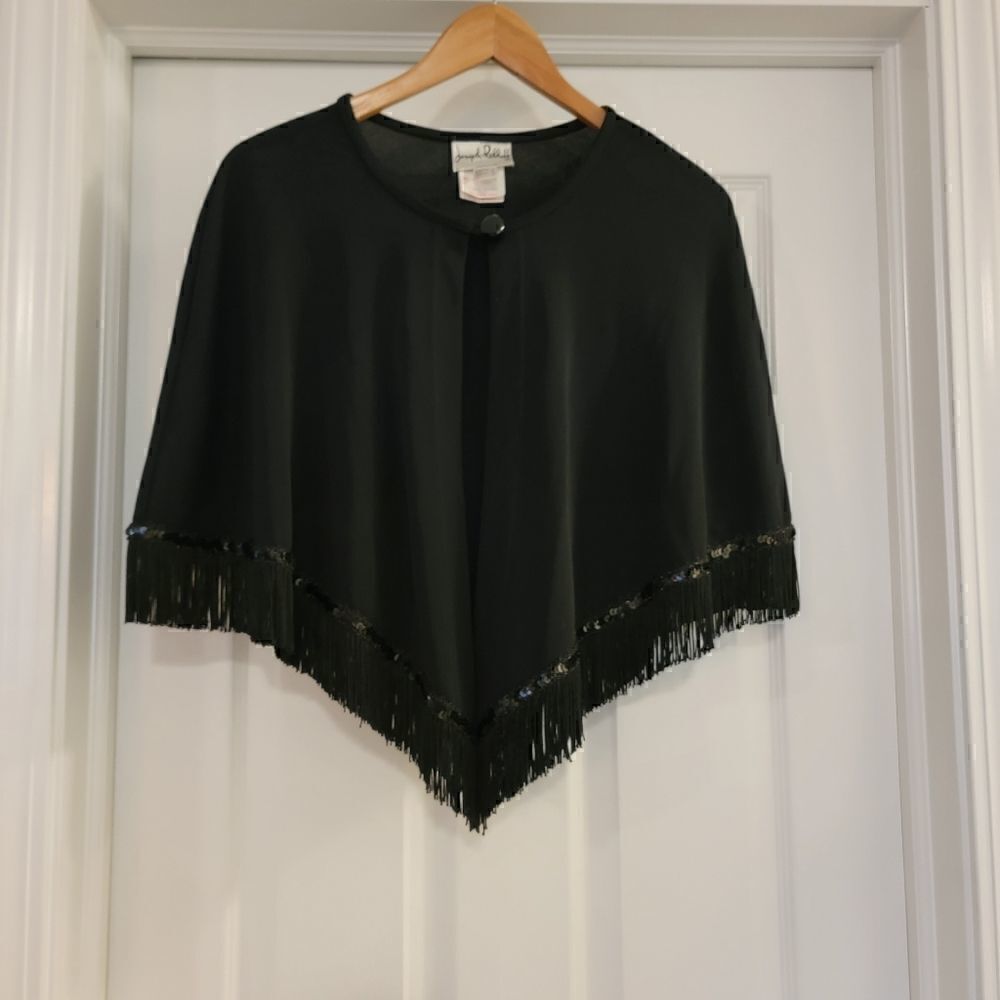 Vintage Joseph Ribkoff capelet black sequin fringe size 14